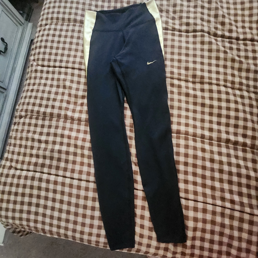 Nike Kids Navy Leggings with Cream Accents